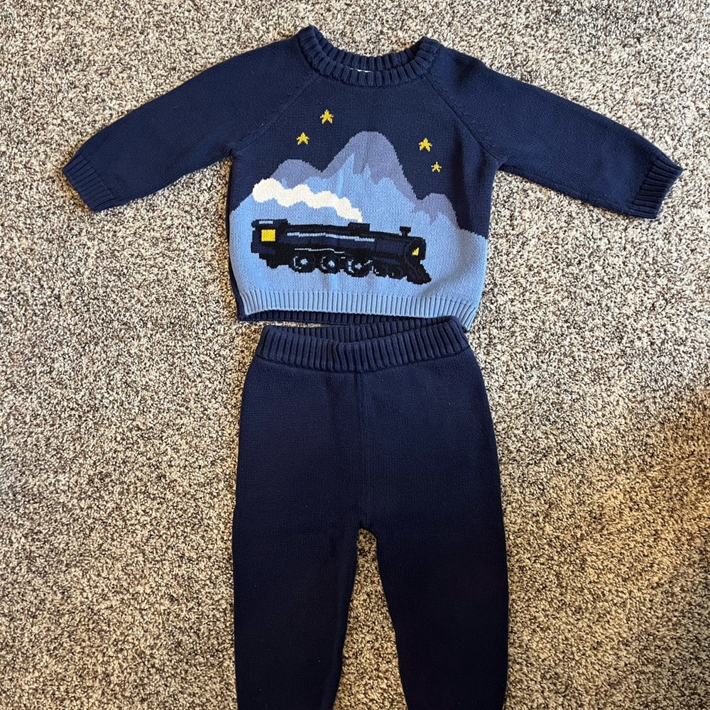 Hanna Andersson Blue Train Sweater Set